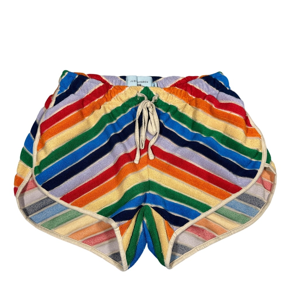 Judith March Rainbow Terry Cloth Shorts Small Multi Color Dolphin Hem LGBTQIA+